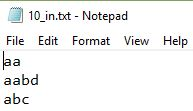 10 in.tt - Notepad File Edit Format View Help aa aabd abc