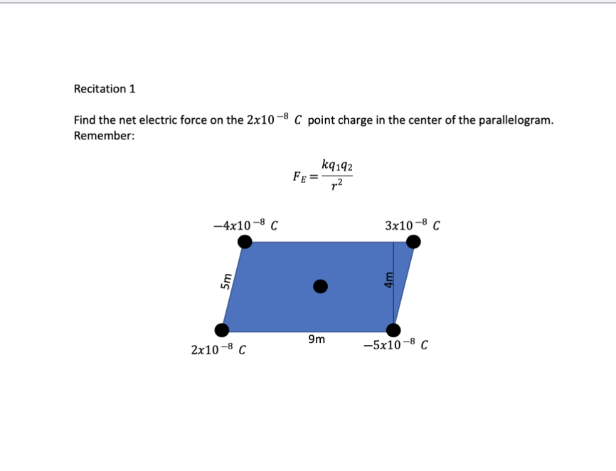 Solved Recitation 1 Find the net electric force on the | Chegg.com