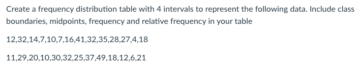 Solved Create a frequency distribution table with 4 | Chegg.com