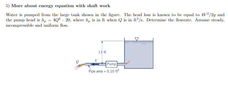 Solved 5) More about energy equation with shaft work Water | Chegg.com