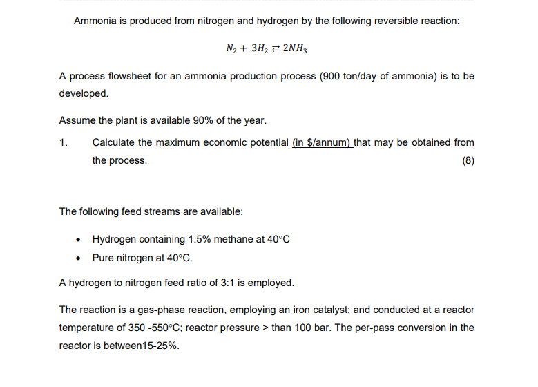 Ammonia is produced from nitrogen and hydrogen by the following reversible reaction:
\[
\mathrm{N}_{2}+3 \mathrm{H}_{2} \righ