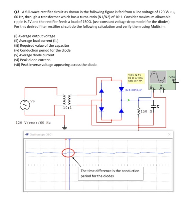 Solved Q3. A full-wave rectifier circuit as shown in the | Chegg.com