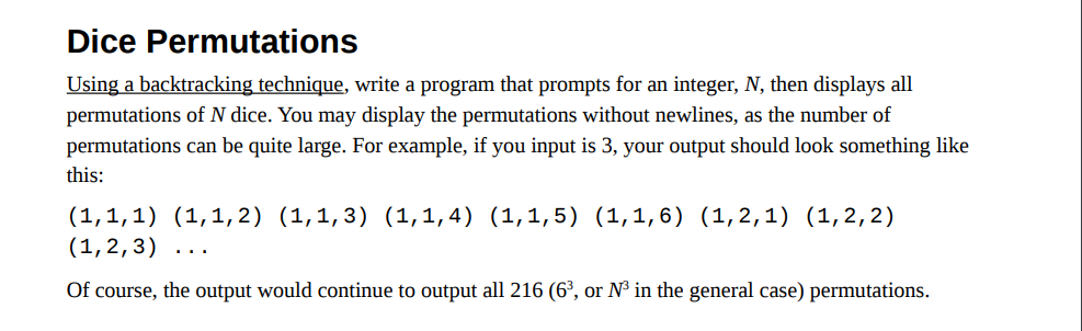 Solved Dice Permutations Using a backtracking technique, | Chegg.com