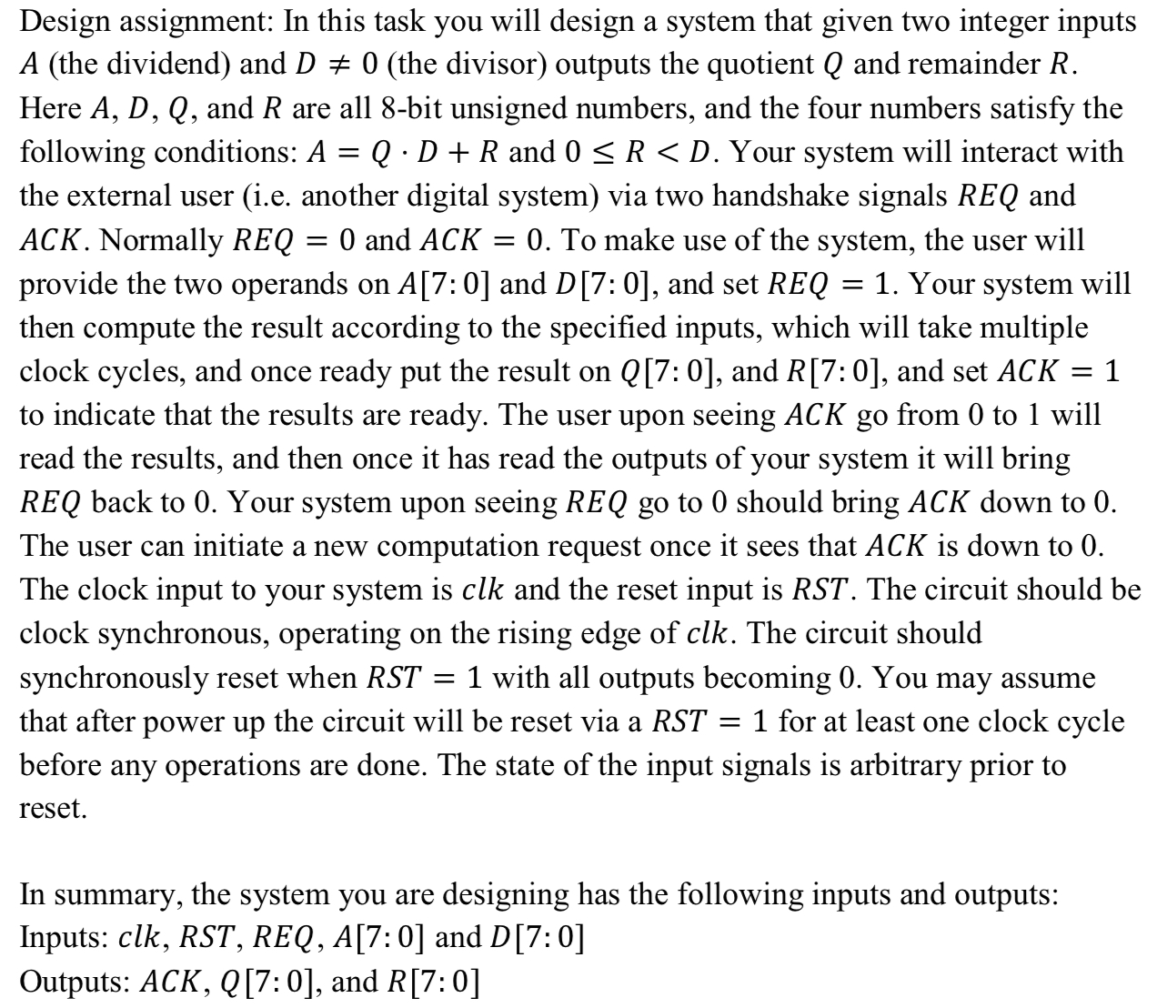 Solved Design Assignment: In This Task You Will Design A | Chegg.com