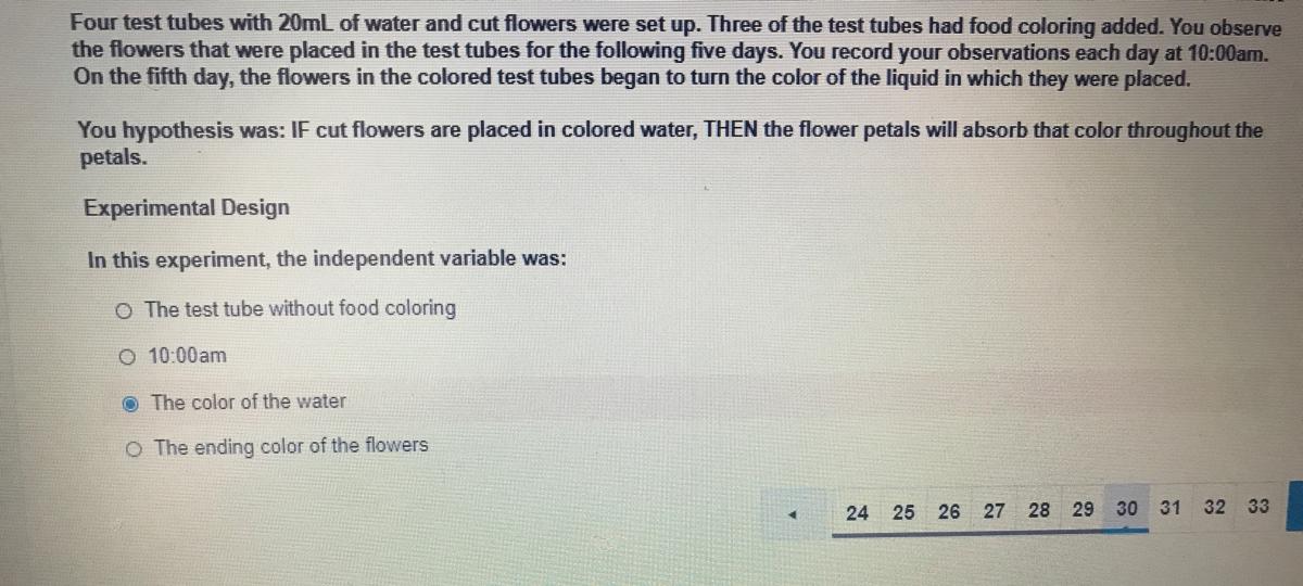 Solved Four test tubes with 20mL of water and cut flowers