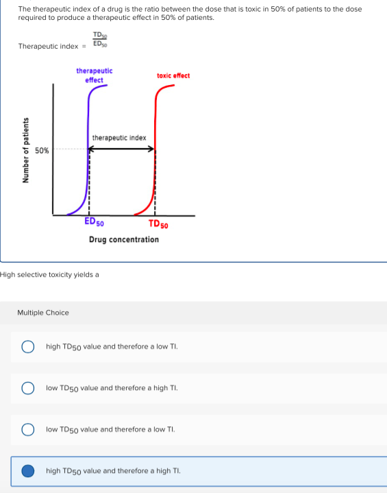 Solved The therapeutic index of a drug is the ratio between