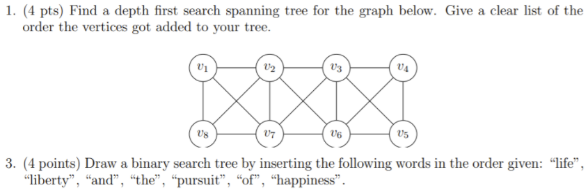 Solved 1. (4 pts) Find a depth first search spanning tree | Chegg.com