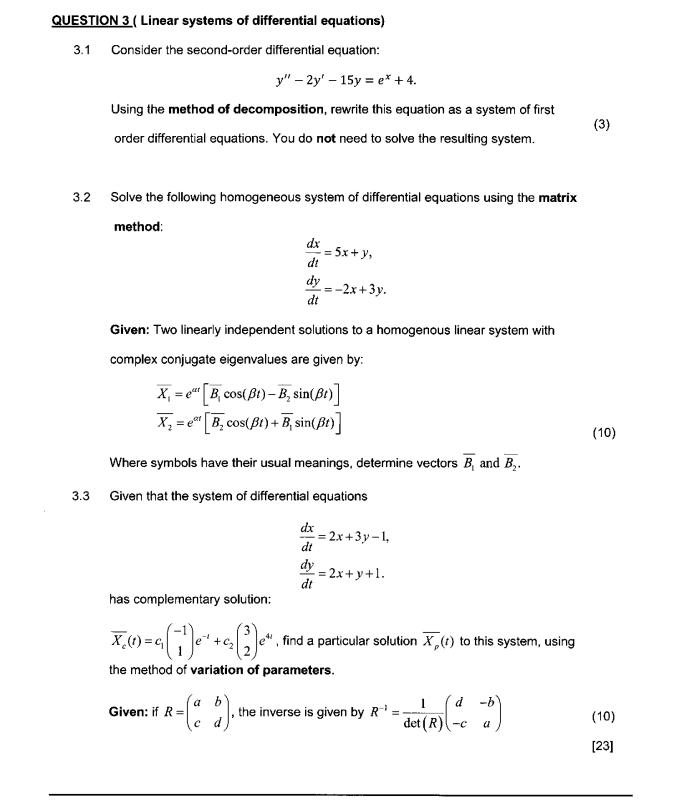 Solved QUESTION 3 (Linear systems of differential equations) | Chegg.com