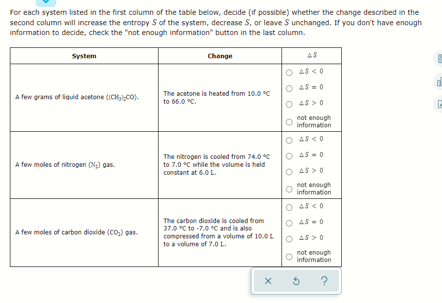 Solved For each system listed in the first column of the | Chegg.com