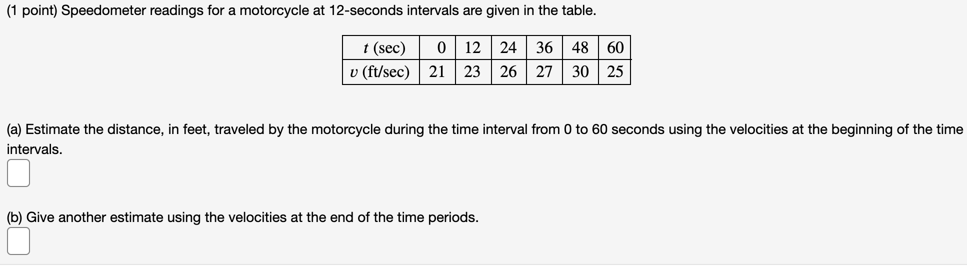 Solved Speedometer readings for a motorcycle at 12seconds