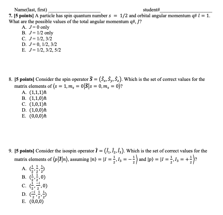 Solved Name Last First Student 7 5 Points A Particle Chegg Com