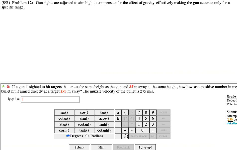 Solved (8) Problem 12 Gun sights are adjusted to aim high