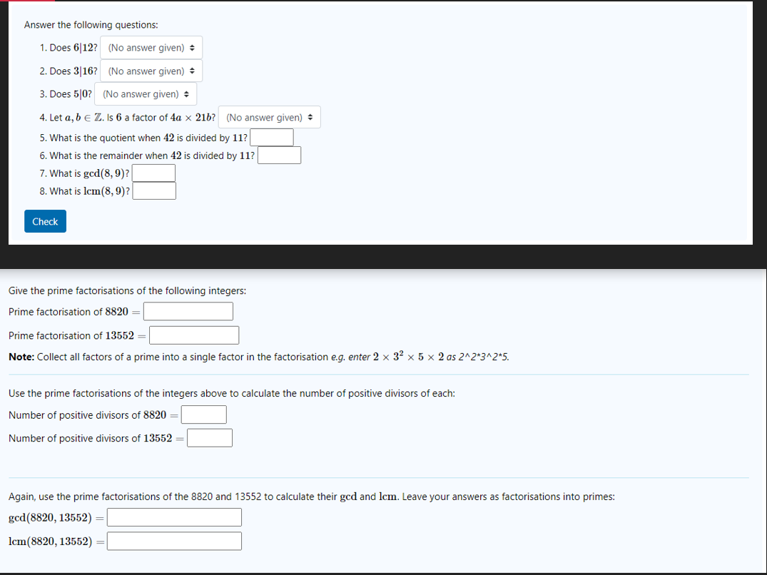 Solved Answer the following questions: 1. Does 6|12? (No | Chegg.com