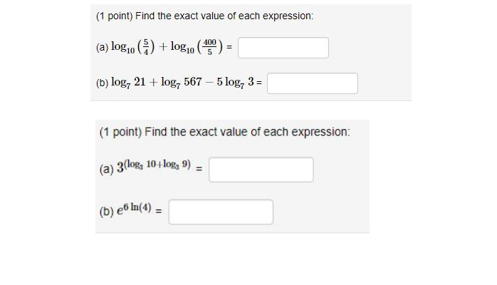 Solved (1 point) Find the exact value of each expression: | Chegg.com