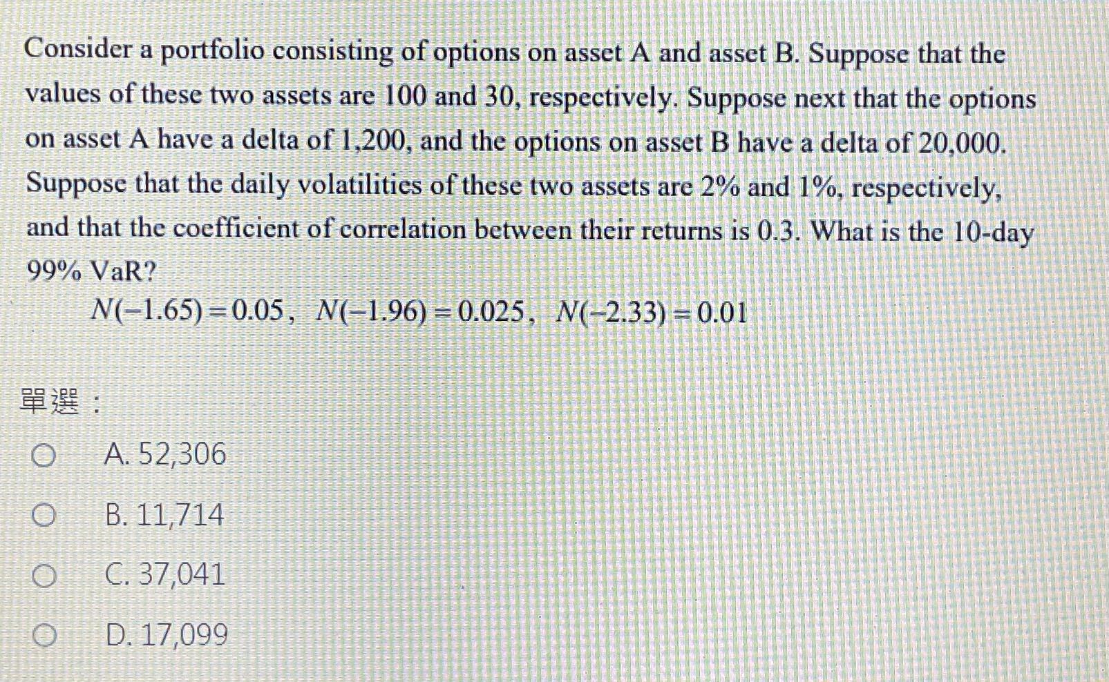 consider-a-portfolio-consisting-of-options-on-asset-a-chegg