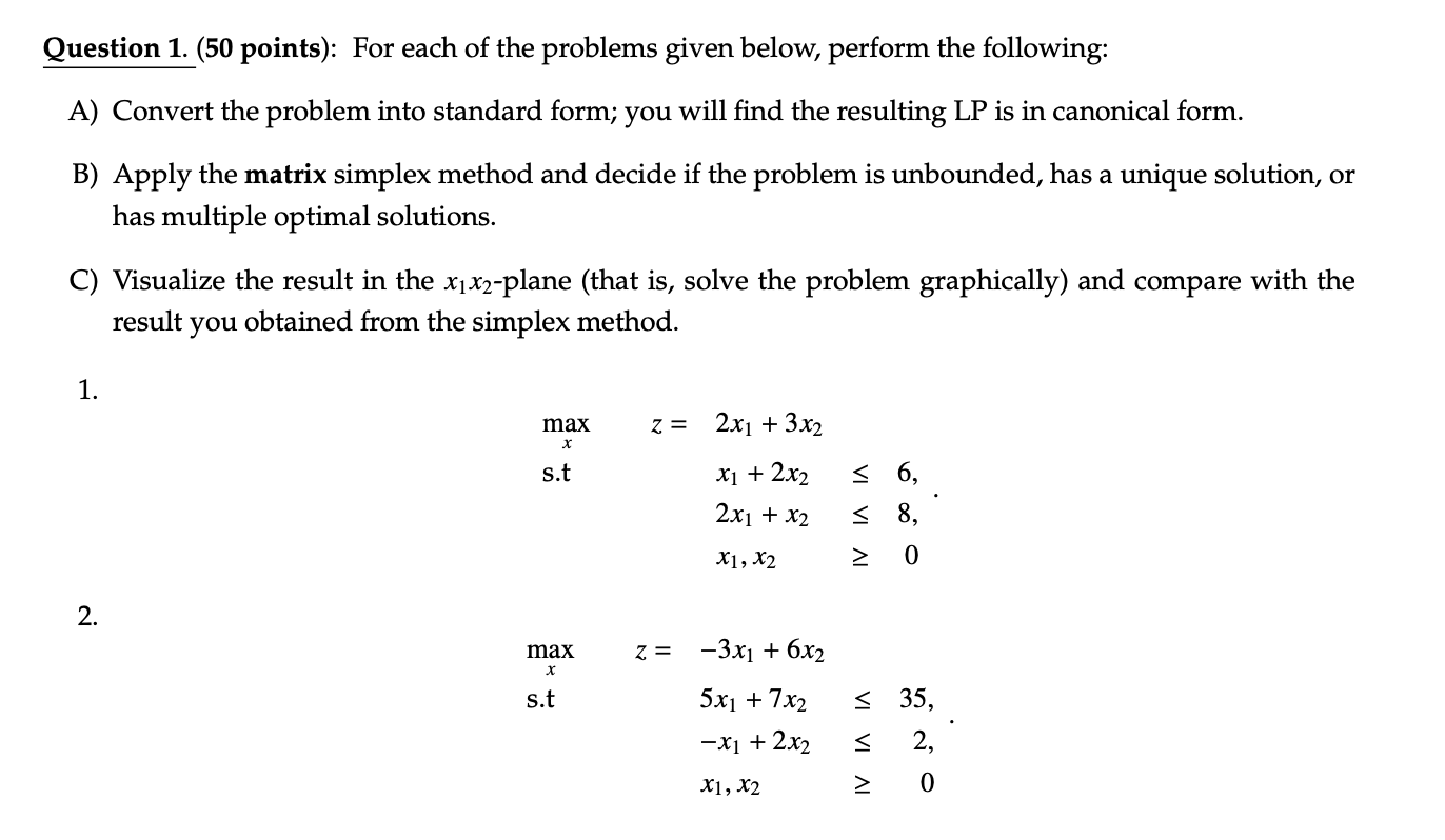 Solved Question 1. (50 Points): For Each Of The Problems | Chegg.com