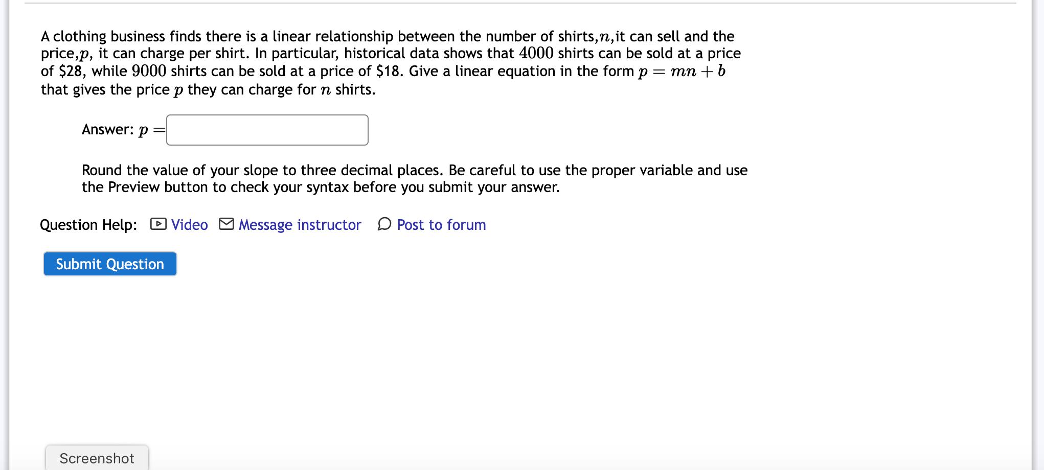 Solved A clothing business finds there is a linear | Chegg.com