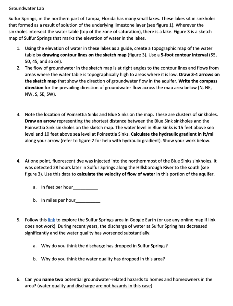 Solved Groundwater Lab Sulfur Springs, in the northern part | Chegg.com