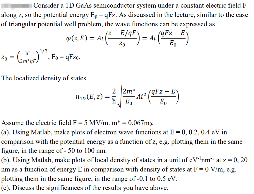 Solved Consider a 1D GaAs semiconductor system under a | Chegg.com