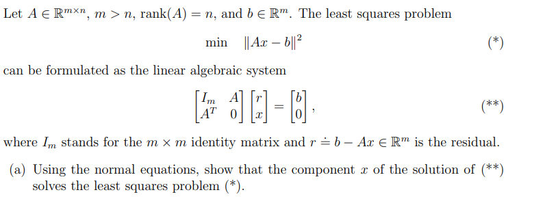 Solved Let A € Rmxn, m > n, rank(A) = n, and b ERM. The | Chegg.com