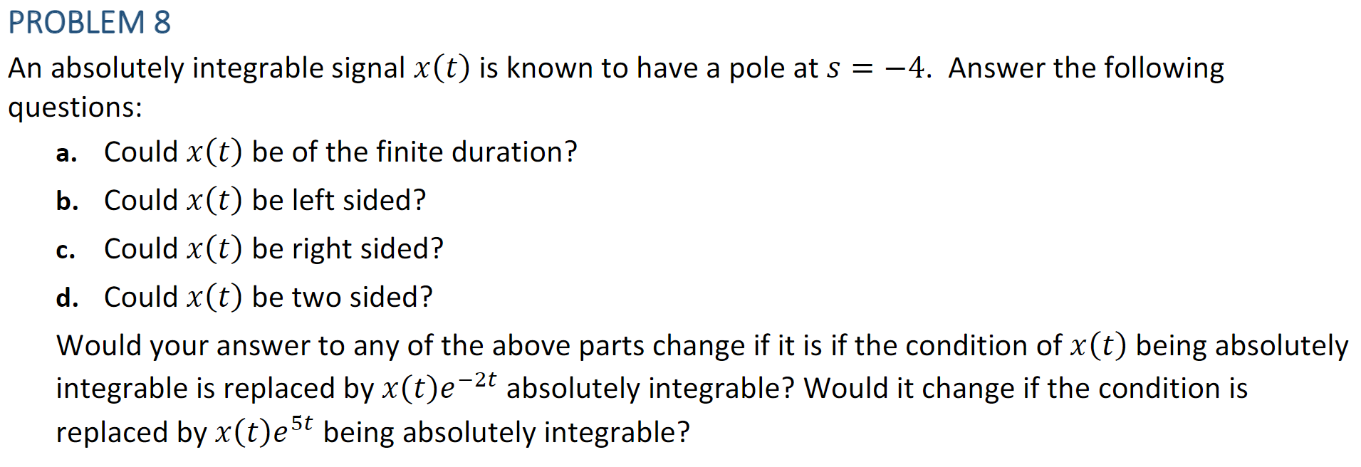 Solved a. PROBLEM 8 An absolutely integrable signal x(t) is