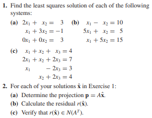 Solved 1. Find the least squares solution of each of the | Chegg.com