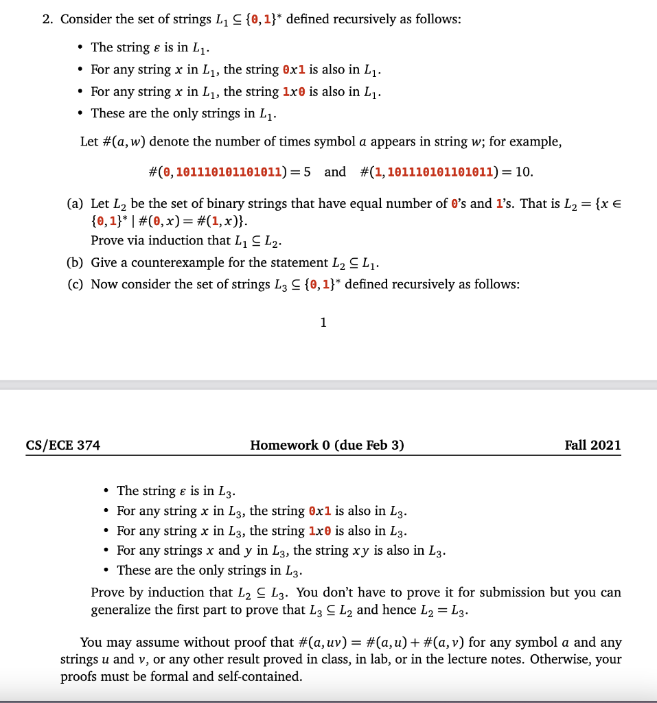 2 Consider The Set Of Strings Li C 0 1 Defined Chegg Com