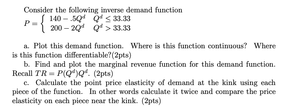 Solved Consider The Following Inverse Demand Function 140 – | Chegg.com