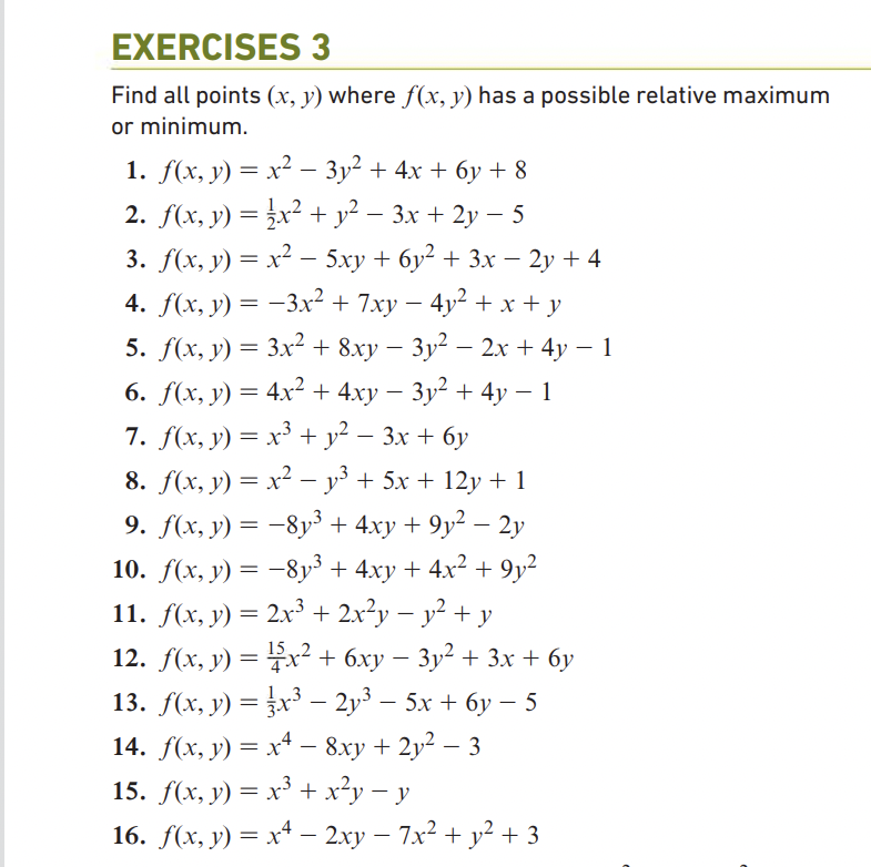 Solved Find all points (x,y) where f(x,y) has a possible | Chegg.com