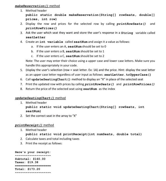 Lab (90 POINTS) all update and display the seating | Chegg.com