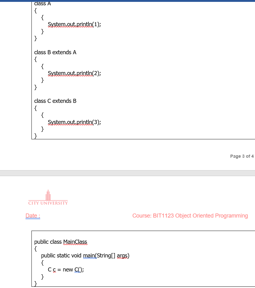 Solved Class A { { System.out.println(1); } } Class B | Chegg.com