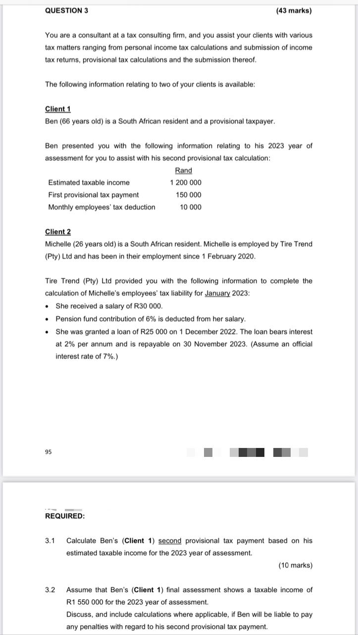 Solved 3.1 Calculate Ben's (Client 1) second provisional tax | Chegg.com