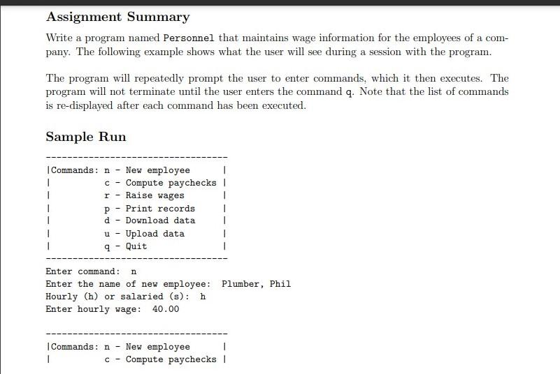 Assignment Summary Write a program named Personnel | Chegg.com