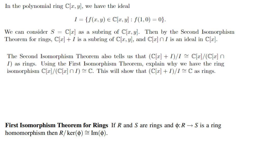 Solved In the polynomial ring C[x,y], we have the ideal