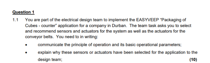 Solved Question 1 1.1 You are part of the electrical design | Chegg.com