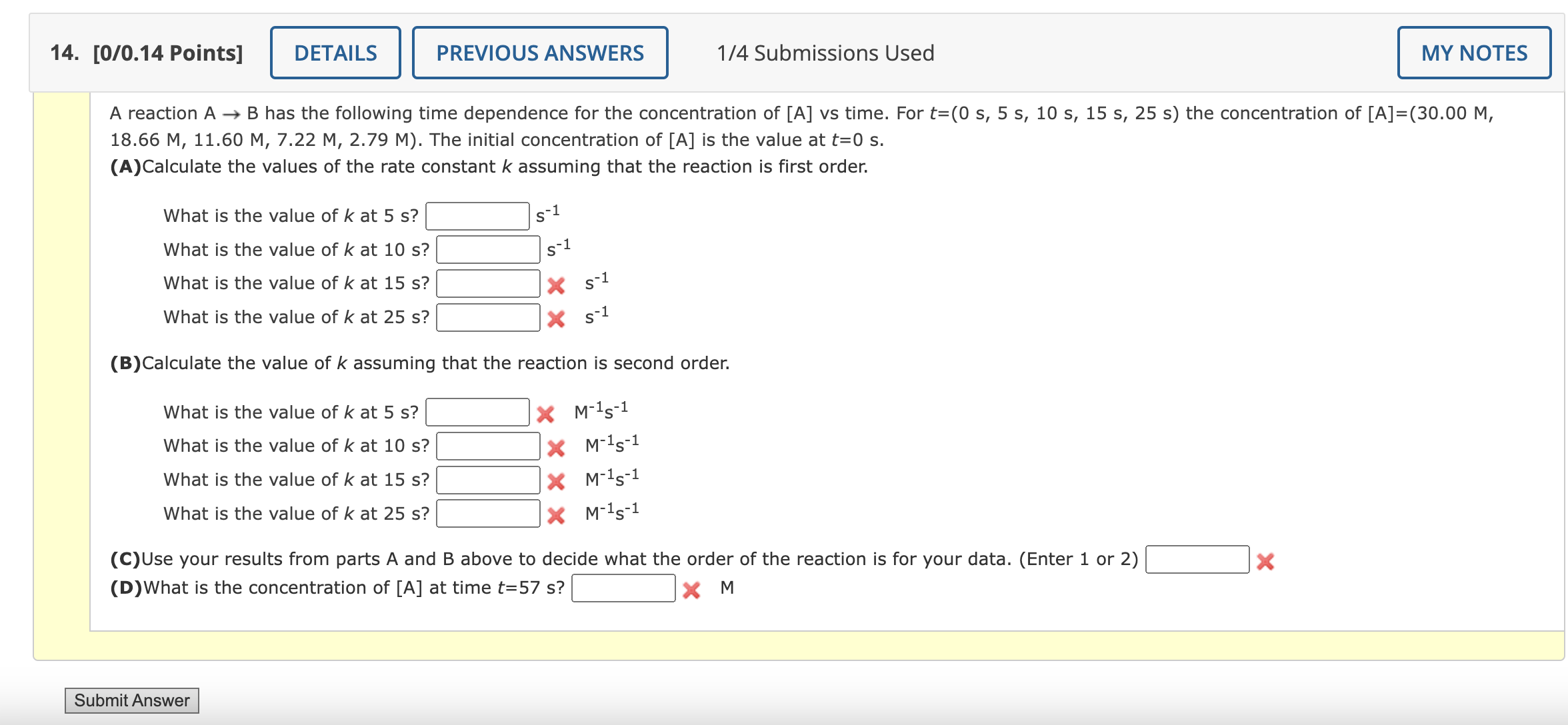 Solved A reaction A B has the following time dependence for | Chegg.com