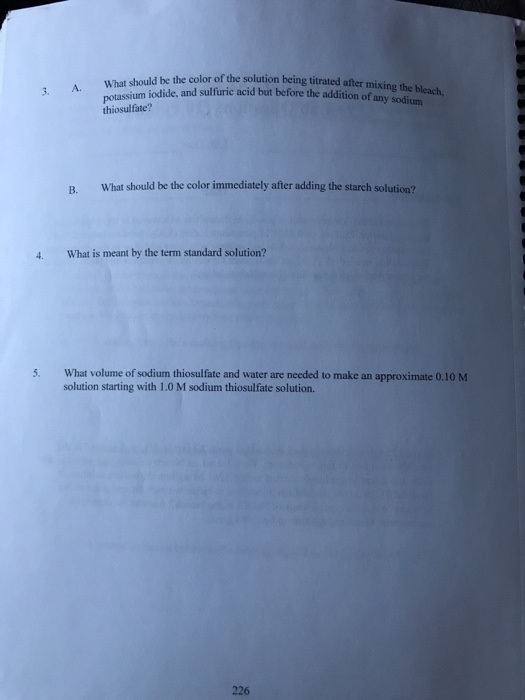 Solved Redox Titration Analysis of Bleach PreLab Questions