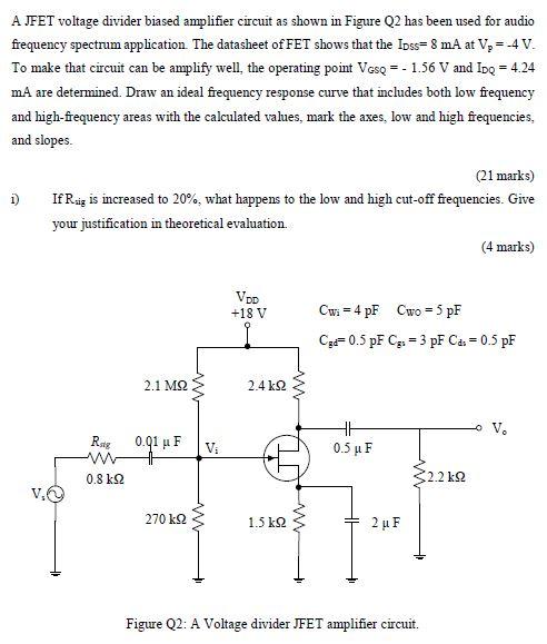 Solved A JFET voltage divider biased amplifier circuit as | Chegg.com