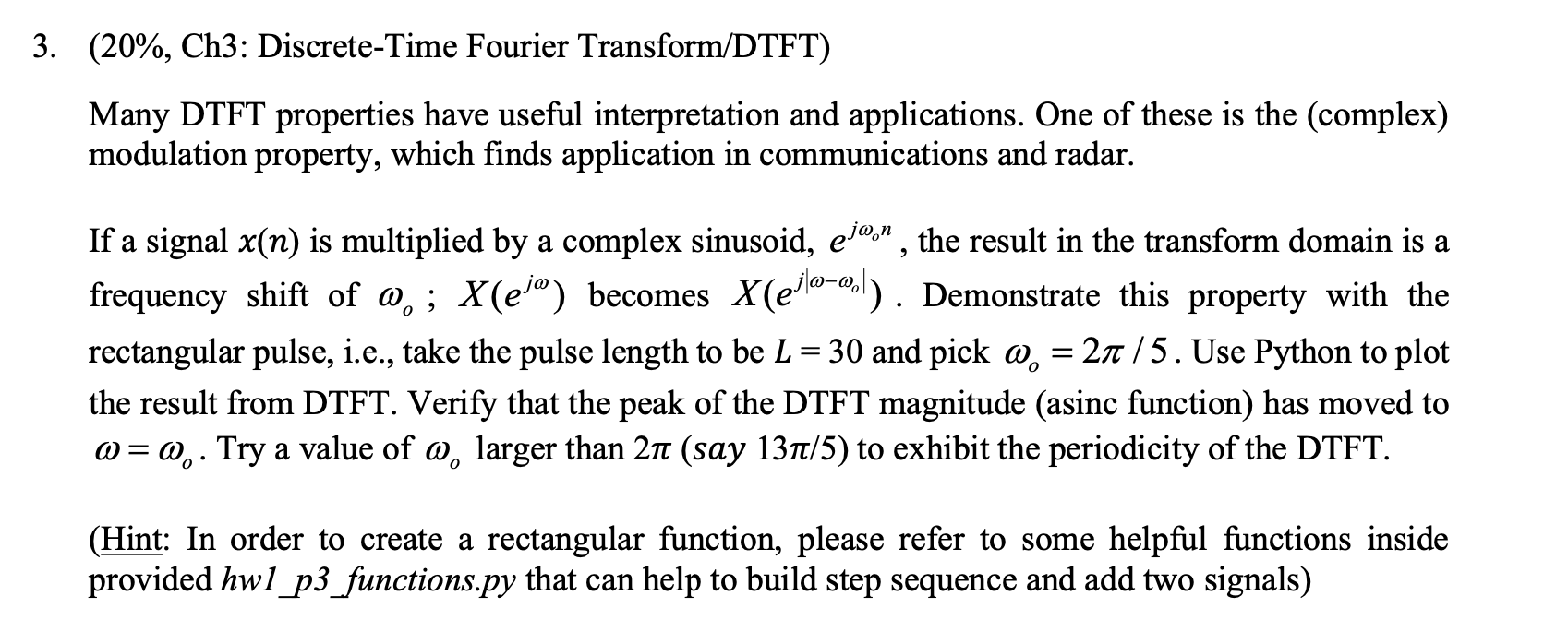 3. (20%, Ch3: Discrete-Time Fourier Transform/DTFT) | Chegg.com