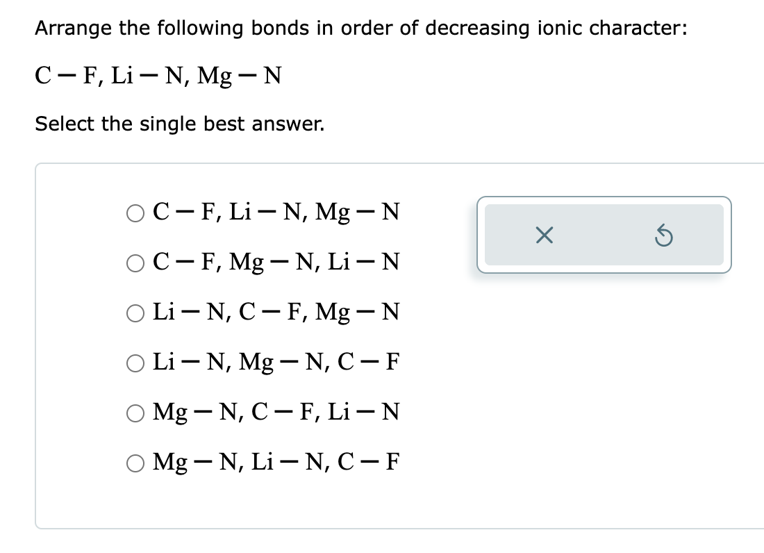 Solved Arrange the following bonds in order of decreasing | Chegg.com