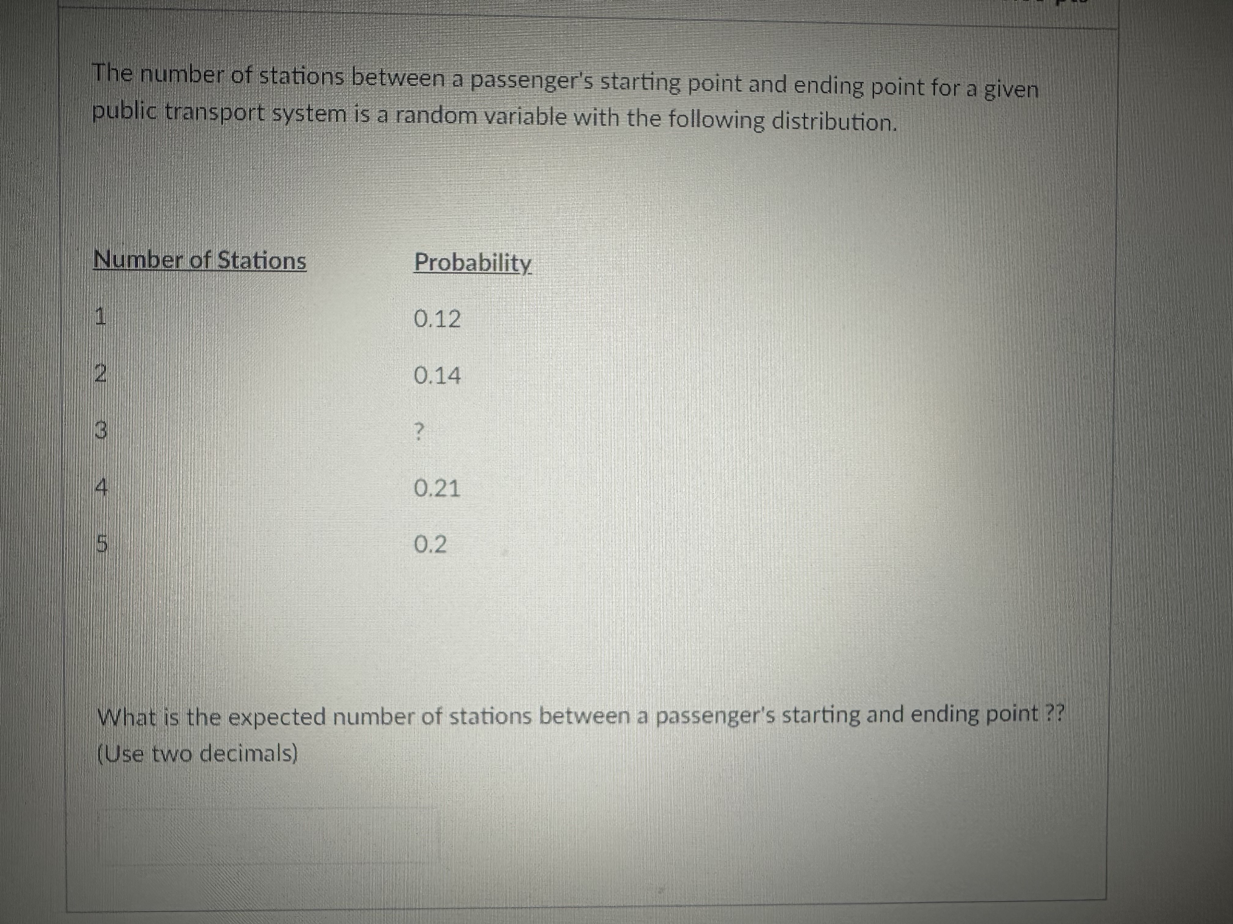 Solved The number of stations between a passenger's starting | Chegg.com