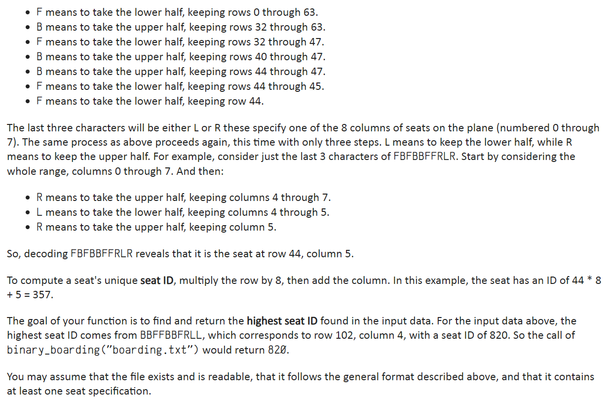 Solved Write a function named binary boarding that finds the