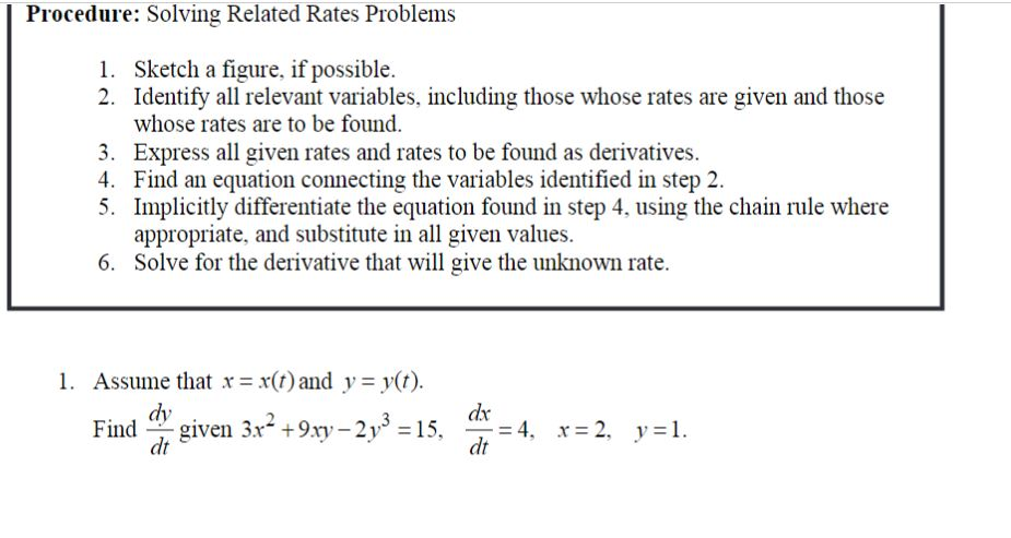 Related Rates Question Solved Procedure: Solving Related Rates Problems 1. Sketch a | Chegg.com