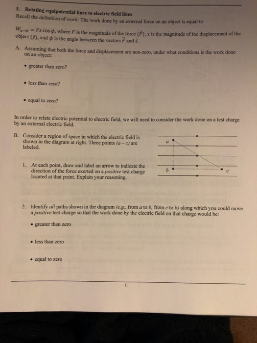 Solved I. Relating equipotential lines to electric field | Chegg.com