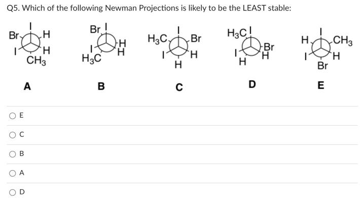Solved Which of the following Newman Projections is likely | Chegg.com