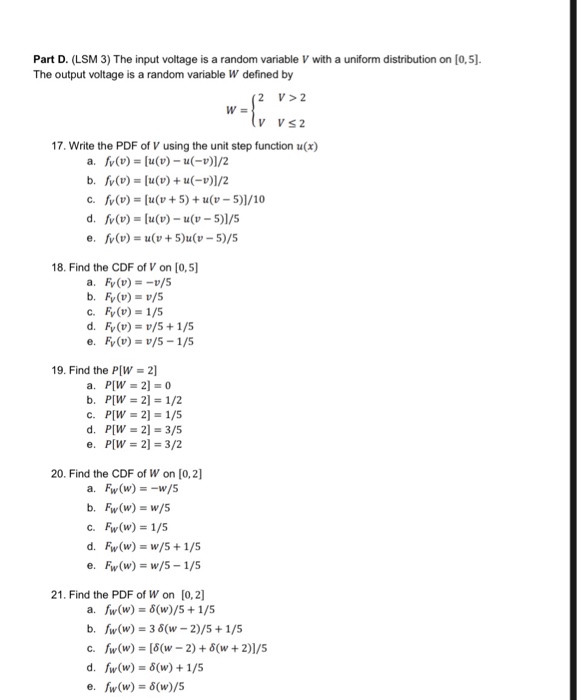 Solved Part D. (LSM 3) The input voltage is a random | Chegg.com