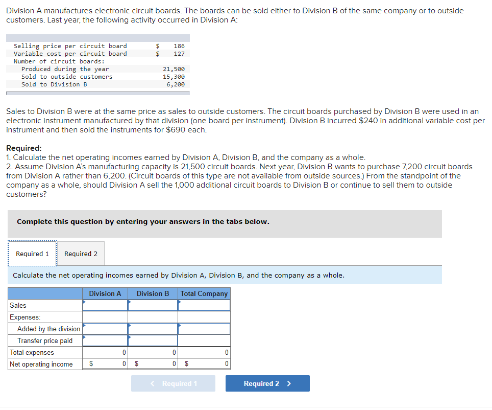 Solved Division A manufactures electronic circuit boards.