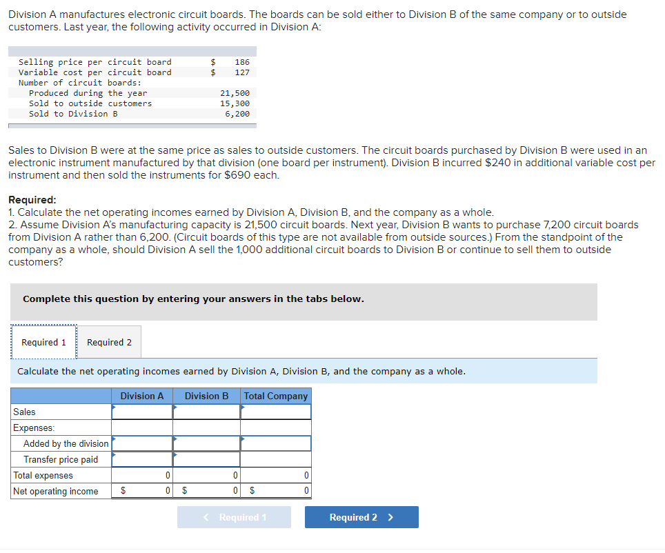 Solved Division A Manufactures Electronic Circuit Boards Chegg Com