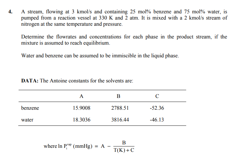 Solved 4. A stream, flowing at 3 kmol/s and containing 25 | Chegg.com