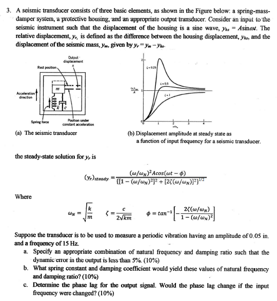 Solved 3. A seismic transducer consists of three basic | Chegg.com